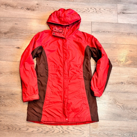 Columbia Womens Rain Jacket Hooded Size Pink Small S Colorblock Lightweight Coat - Picture 1 of 6